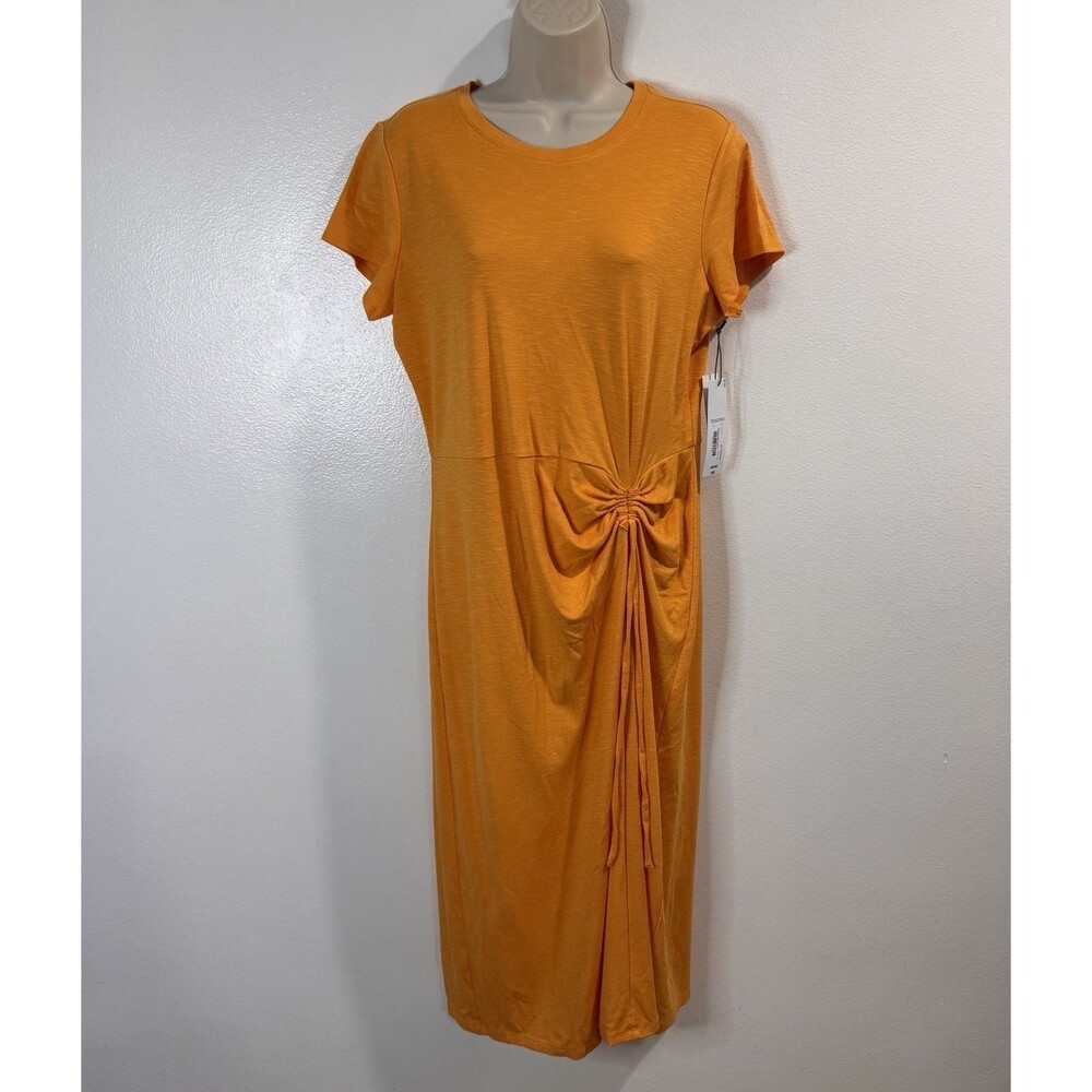 NWT Liz Claiborne T-shirt Dress M Midi Orange Ruched Wrap Slimming Stretch